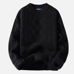 Aelfric Eden Crewneck Soft Black Cable Knit Sweater